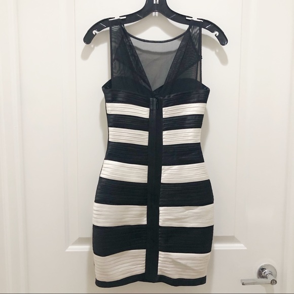 BCBGMaxAzria Illusion Neck Striped Cocktail Dress - Picture 4 of 5